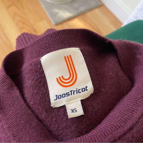 Joostricot Monogram Burgundy EcoMerino Wool Long Sleeve Crew Neck Sweater Sz XS - Picture 10 of 12